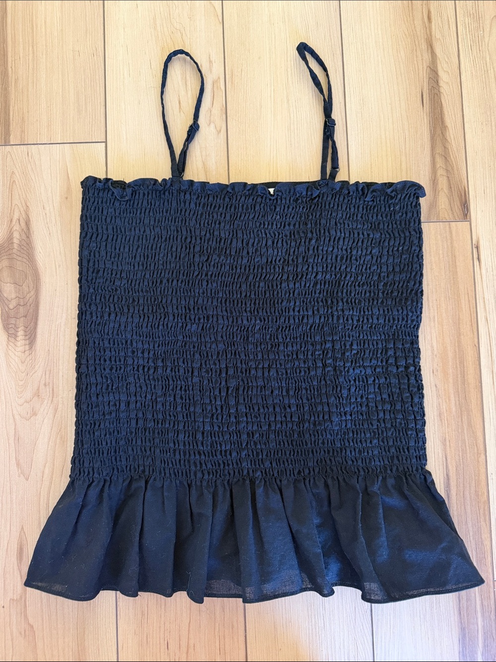 Maeve Linen Ruched Black Top Size Small